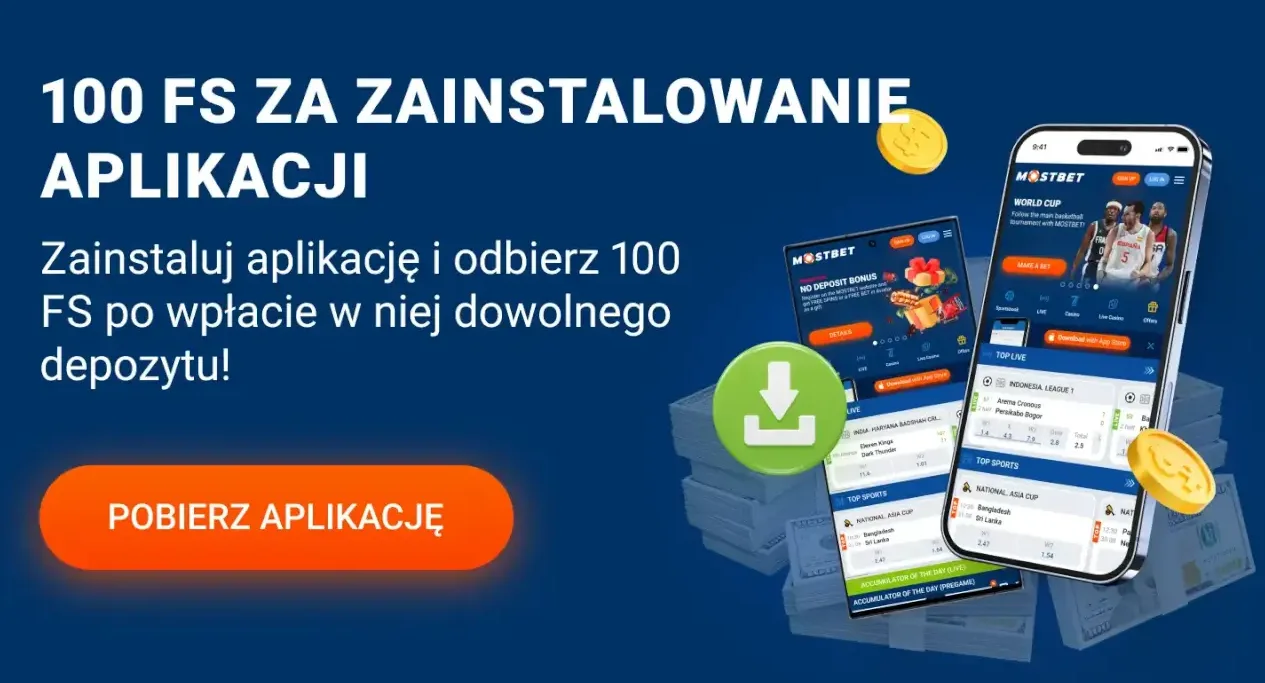 100 darmowych spinów za zainstalowanie aplikacji mobilnej Mostbet