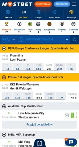 Zakłady w aplikacji mobilnej Mostbet w Polsce